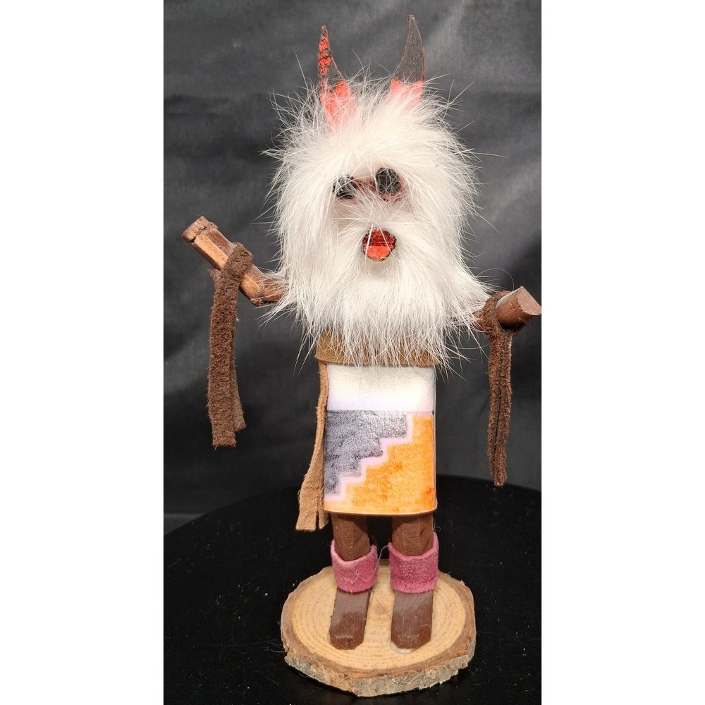 Handmade Wolf Kachina Doll Wood Fur Figurine Signed Wolf DL 5.75 Inch
